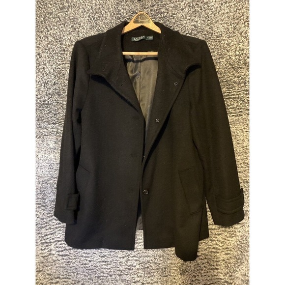 Ralph Lauren Womans 16 Long Wool Winter Coat Plus Size Single Breasted Black XL - Picture 3 of 14